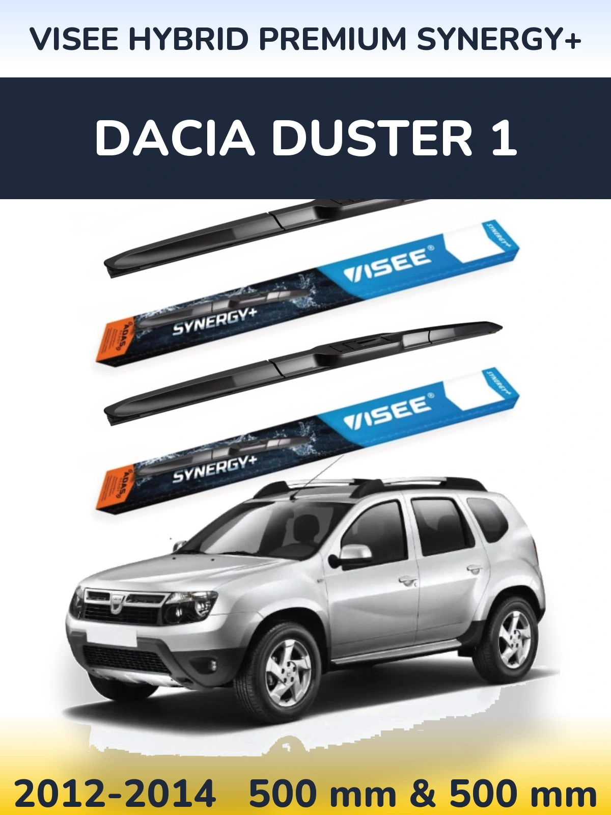 Komplet przednich wycieraczek VISEE HYBRID PREMIUM SYNERGY+ 500 & 500 mm do Dacia Duster 1 2012-2014