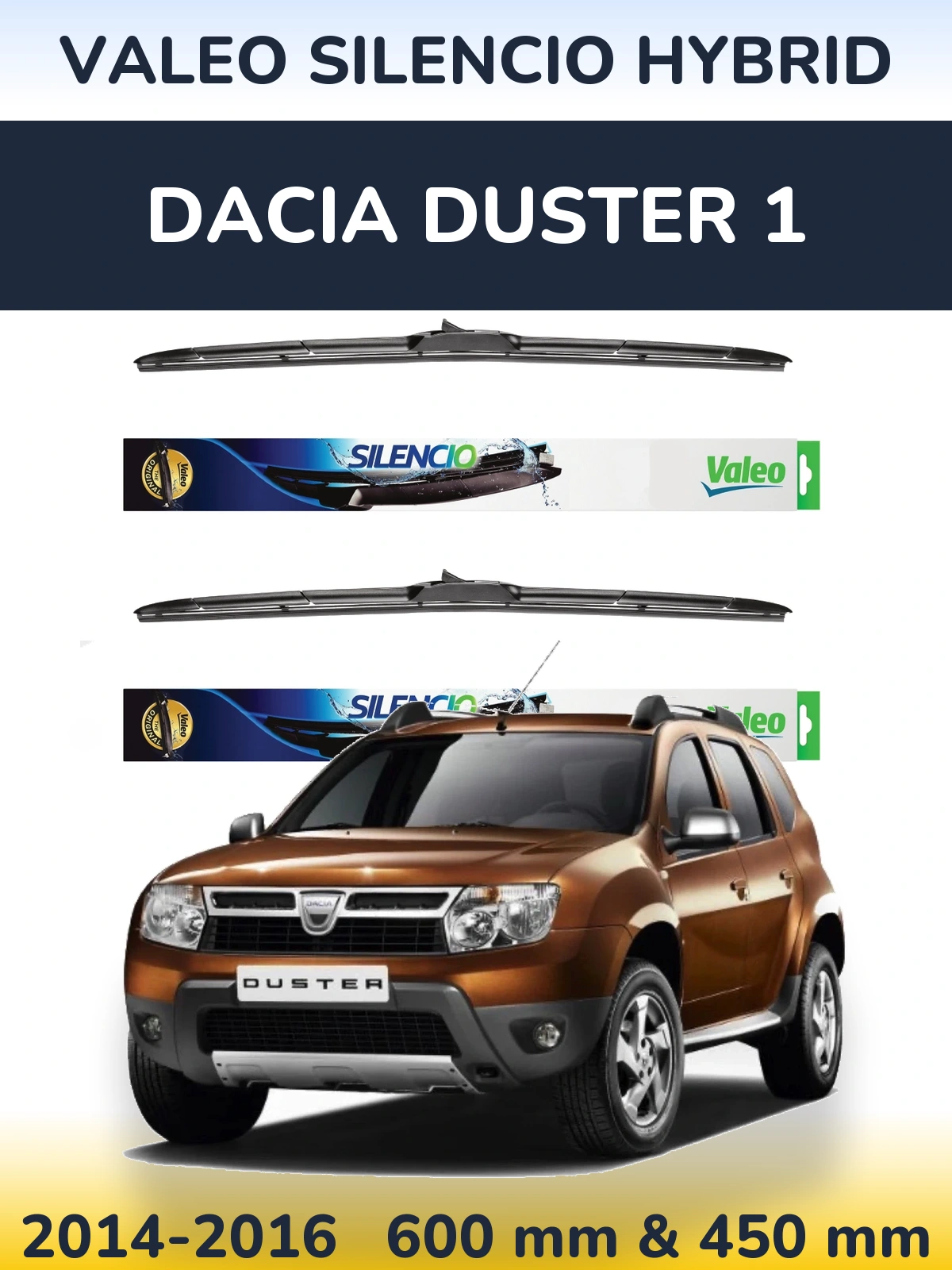Комплект передних дворников Valeo Silencio Hybrid 600 & 450 мм для Dacia Duster 1 2014-2016