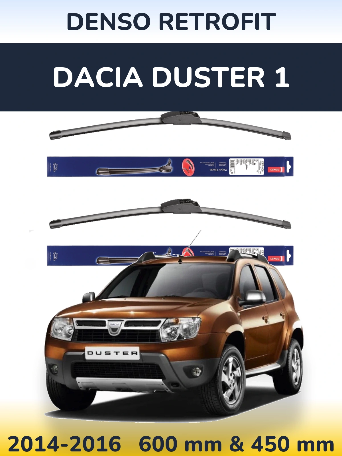 Komplet przednich wycieraczek Denso Retrofit 600 & 450 mm do Dacia Duster 1 2014-2016
