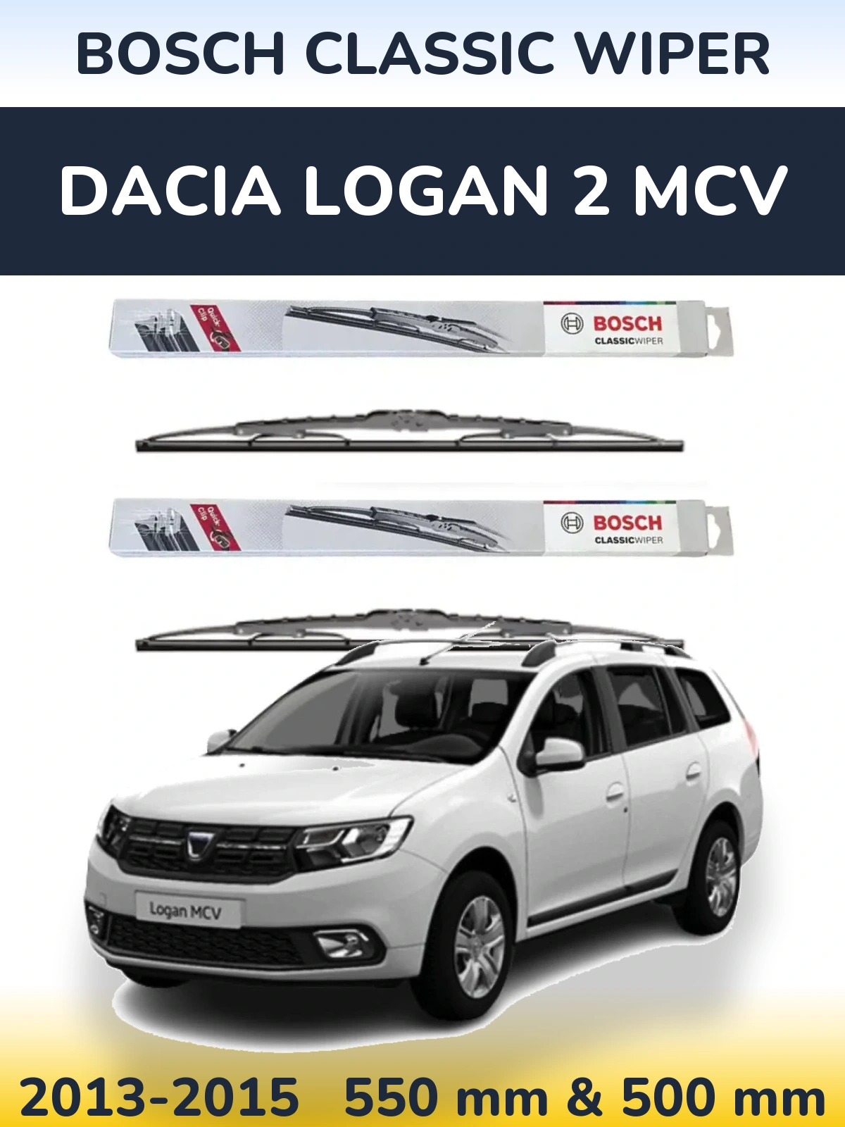 Komplet przednich wycieraczek BOSCH Classic Wiper 550 & 500 mm do Dacia Logan 2 MCV 2013-2015