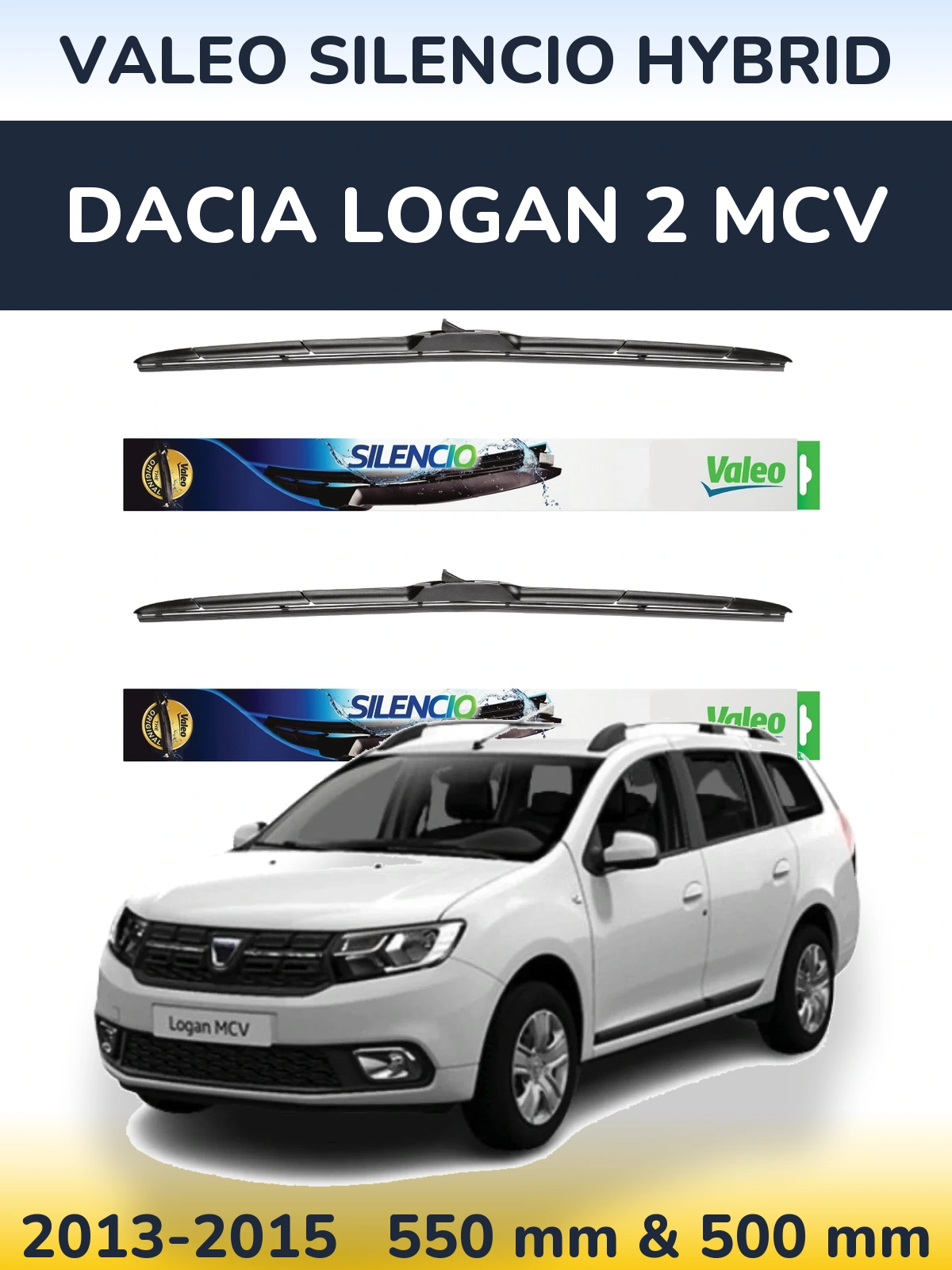 Komplet przednich wycieraczek Valeo Silencio Hybrid 550 & 500 mm do Dacia Logan 2 MCV 2013-2015