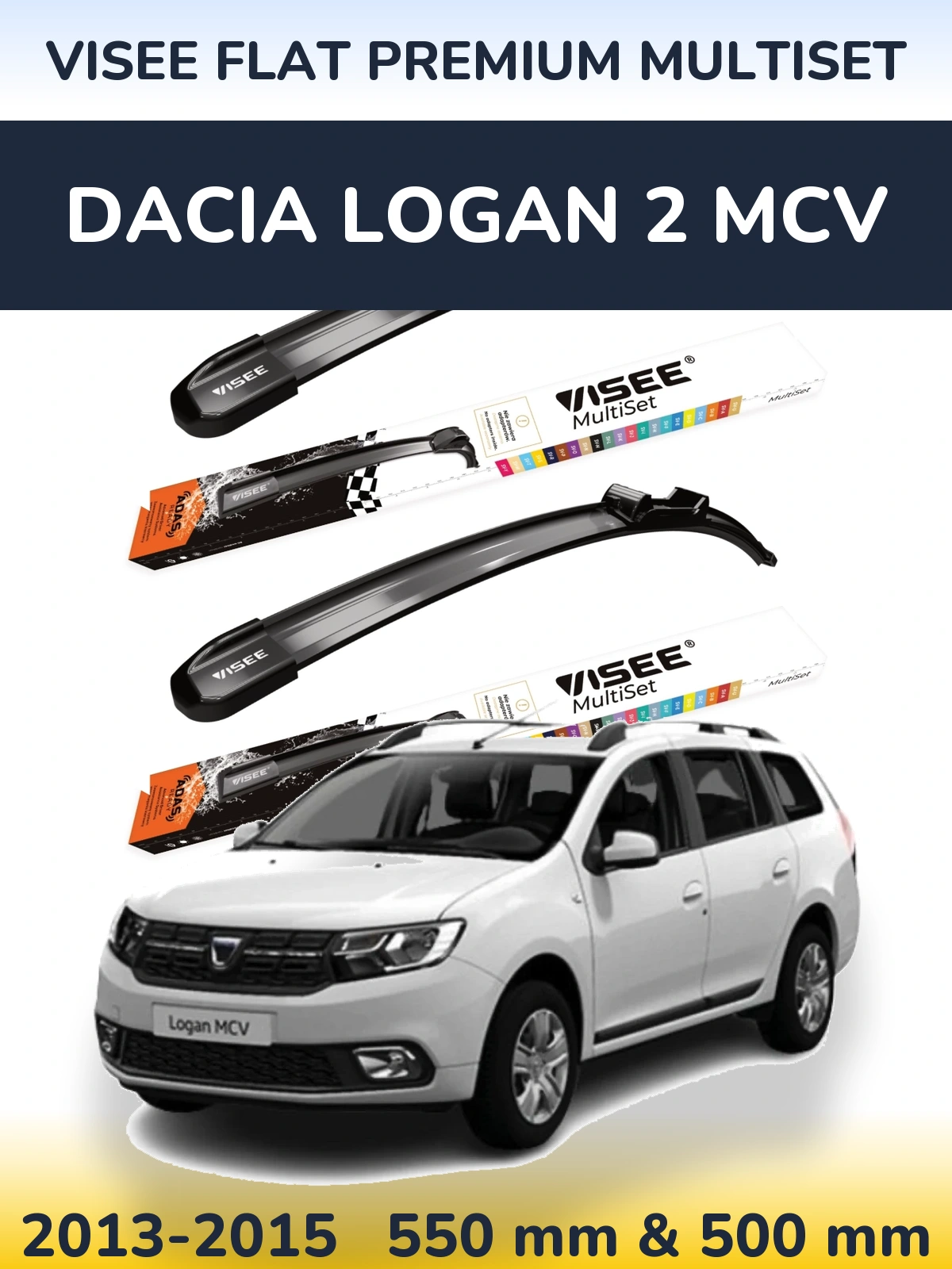 Front wiper blade set VISEE FLAT PREMIUM MultiSet 550 & 500 mm for Dacia Logan 2 MCV 2013-2015