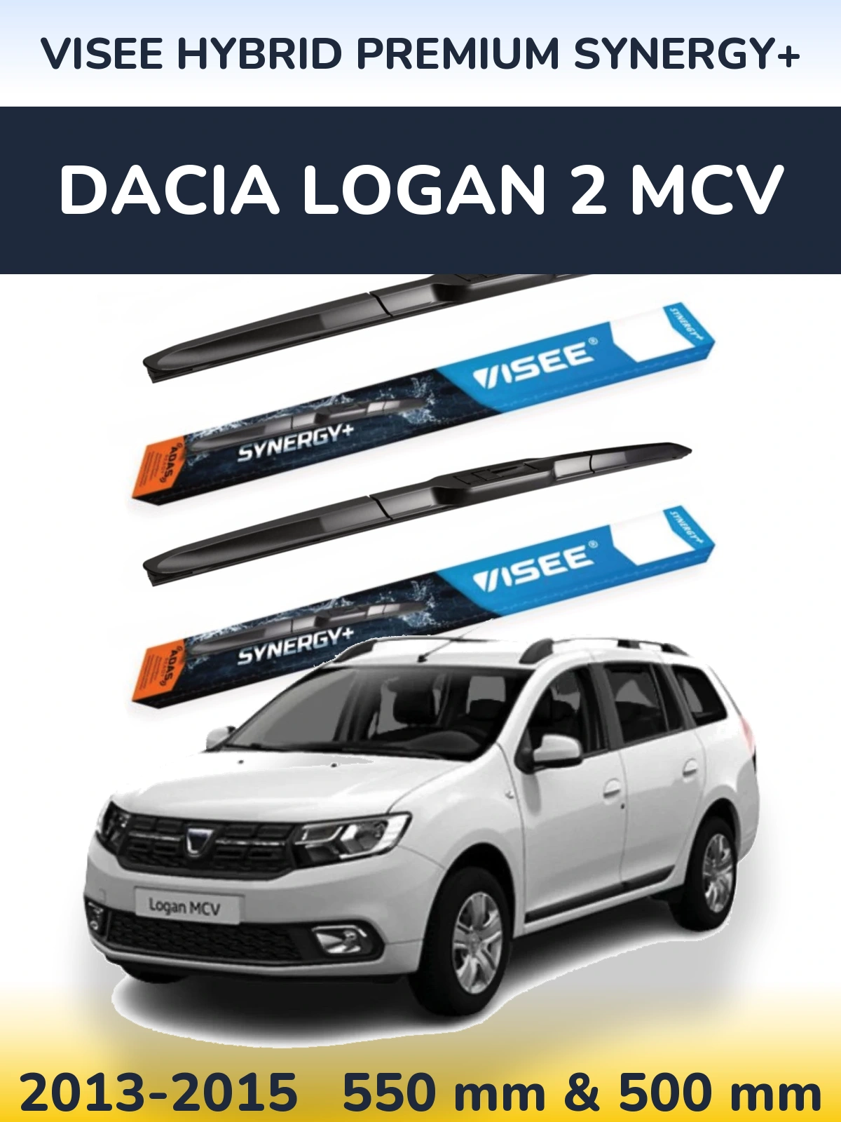 Komplet przednich wycieraczek VISEE HYBRID PREMIUM SYNERGY+ 550 & 500 mm do Dacia Logan 2 MCV 2013-2015