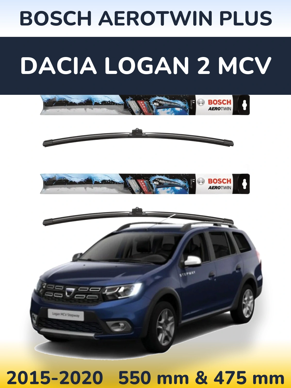 Komplet przednich wycieraczek BOSCH AeroTwin Plus 550 & 475 mm do Dacia Logan 2 MCV 2015-2020