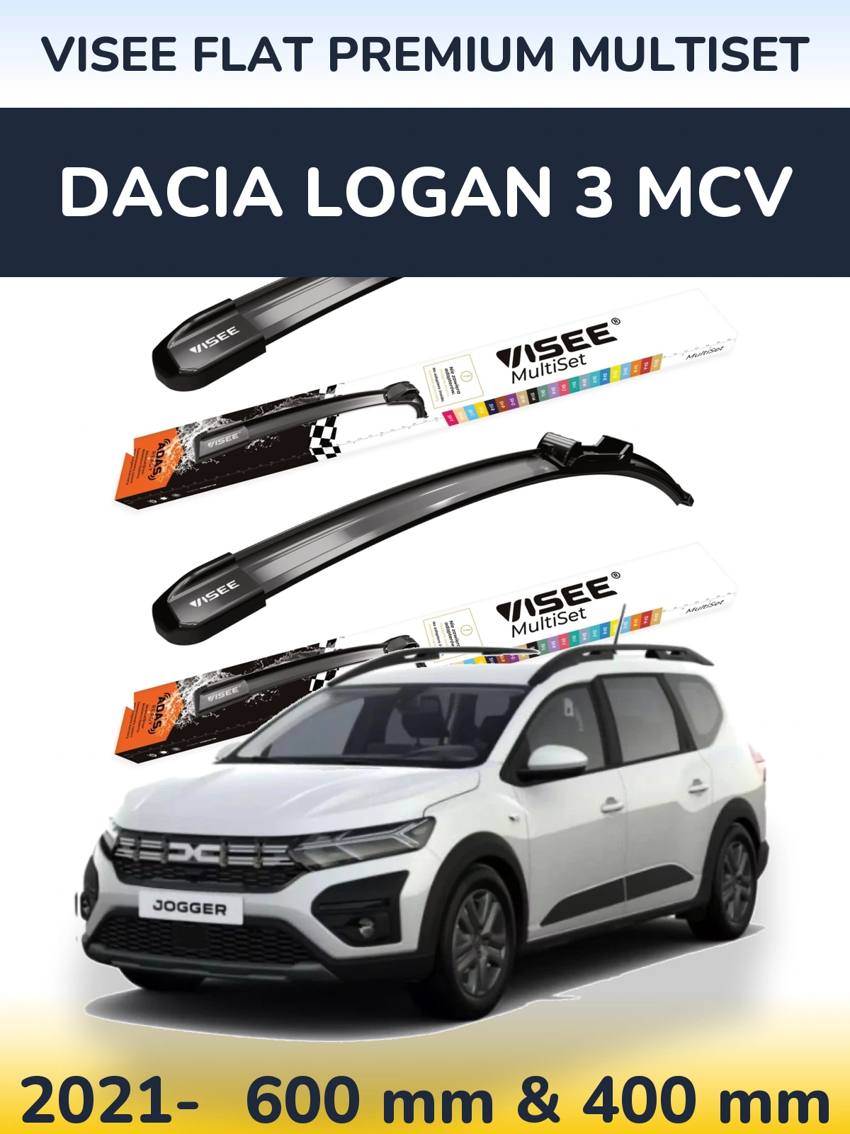 Komplet przednich wycieraczek VISEE FLAT PREMIUM MultiSet 600 & 400 mm do Dacia Logan 3 MCV 2021-2026