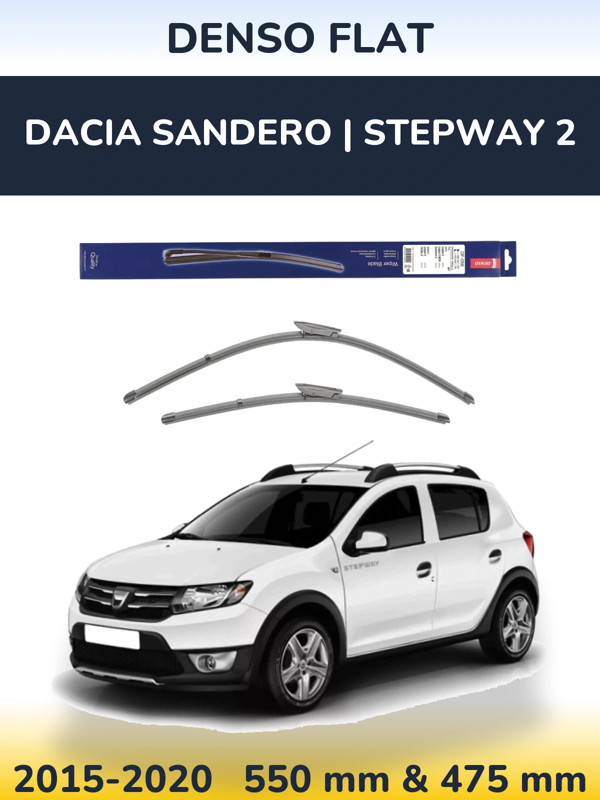 Komplet przednich wycieraczek Denso Flat 550 & 475 mm do Dacia Sandero | Stepway 2 2015-2020