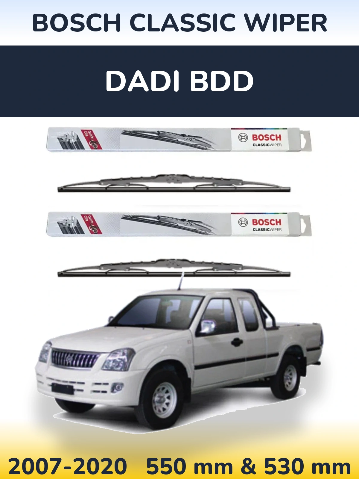 Komplet przednich wycieraczek BOSCH Classic Wiper 550 & 530 mm do Dadi BDD 2007-2020
