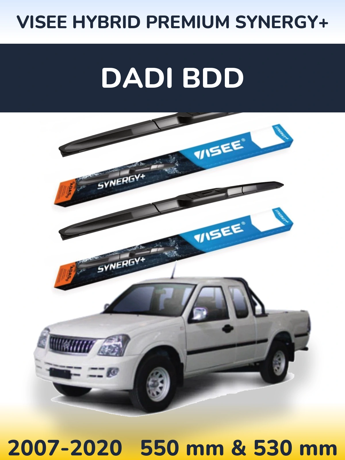 Komplet przednich wycieraczek VISEE HYBRID PREMIUM SYNERGY+ 550 & 530 mm do Dadi BDD 2007-2020