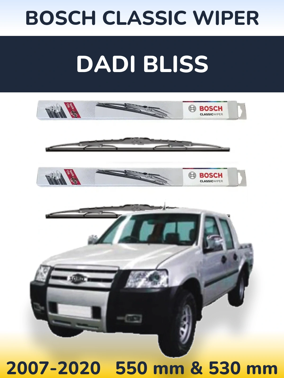 Komplet przednich wycieraczek BOSCH Classic Wiper 550 & 530 mm do Dadi Bliss 2007-2020