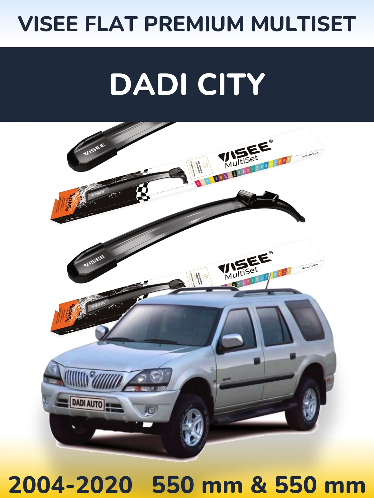 Komplet przednich wycieraczek VISEE FLAT PREMIUM MultiSet 550 & 550 mm do Dadi City 2004-2020