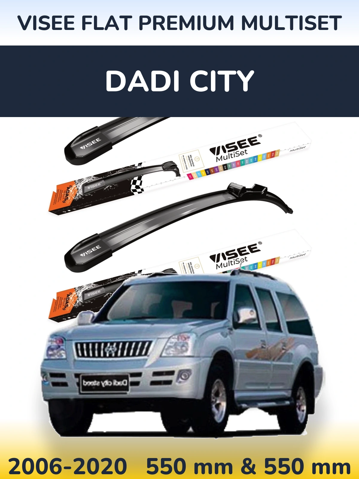 Komplet przednich wycieraczek VISEE FLAT PREMIUM MultiSet 550 & 550 mm do Dadi City 2006-2020