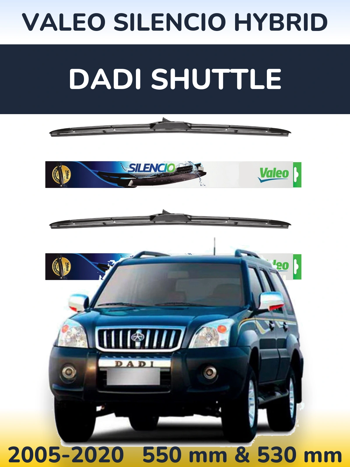 Комплект передних дворников Valeo Silencio Hybrid 550 & 530 мм для Dadi Shuttle 2005-2020