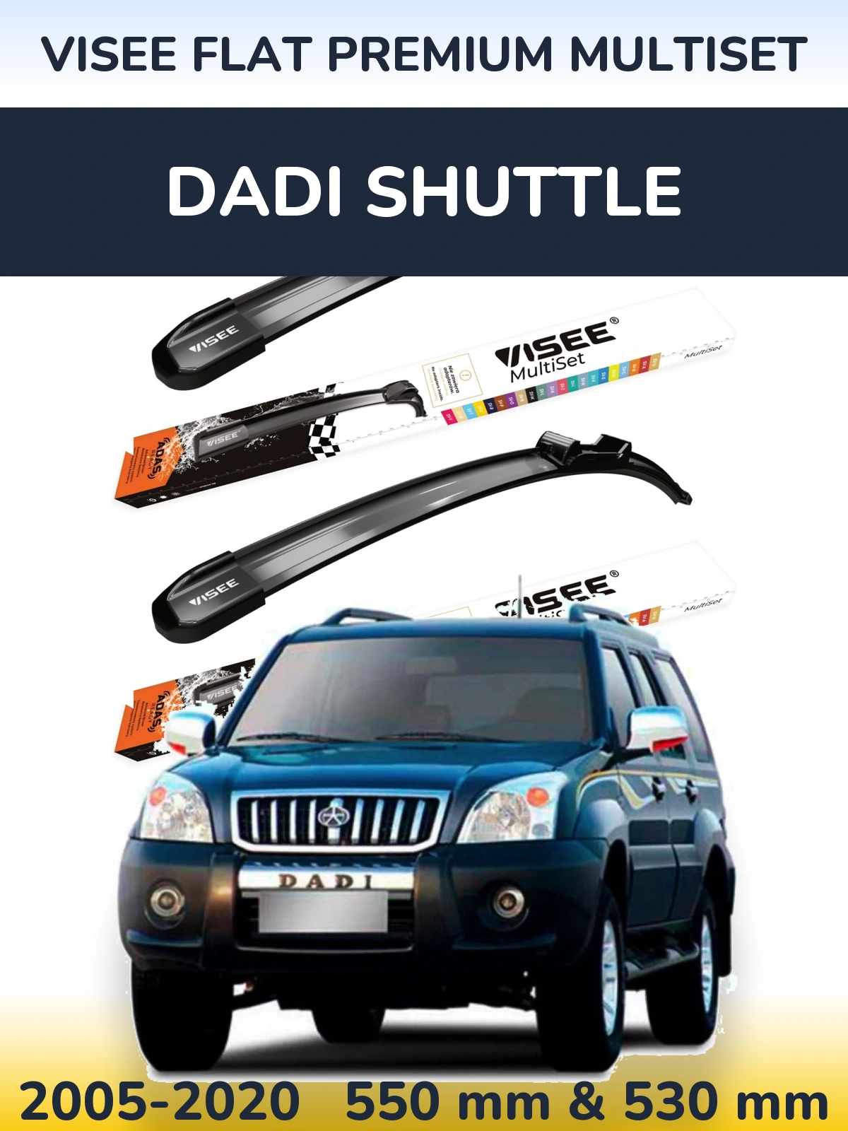 Front wiper blade set VISEE FLAT PREMIUM MultiSet 550 & 530 mm for Dadi Shuttle 2005-2020