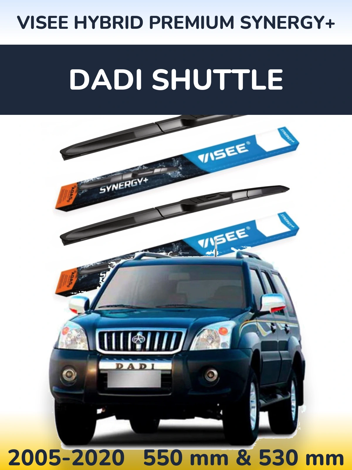 Front wiper blade set VISEE HYBRID PREMIUM SYNERGY+ 550 & 530 mm for Dadi Shuttle 2005-2020