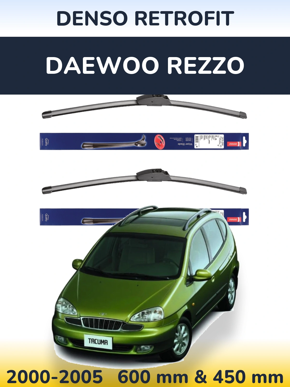 Komplet przednich wycieraczek Denso Retrofit 600 & 450 mm do Daewoo Rezzo 2000-2005