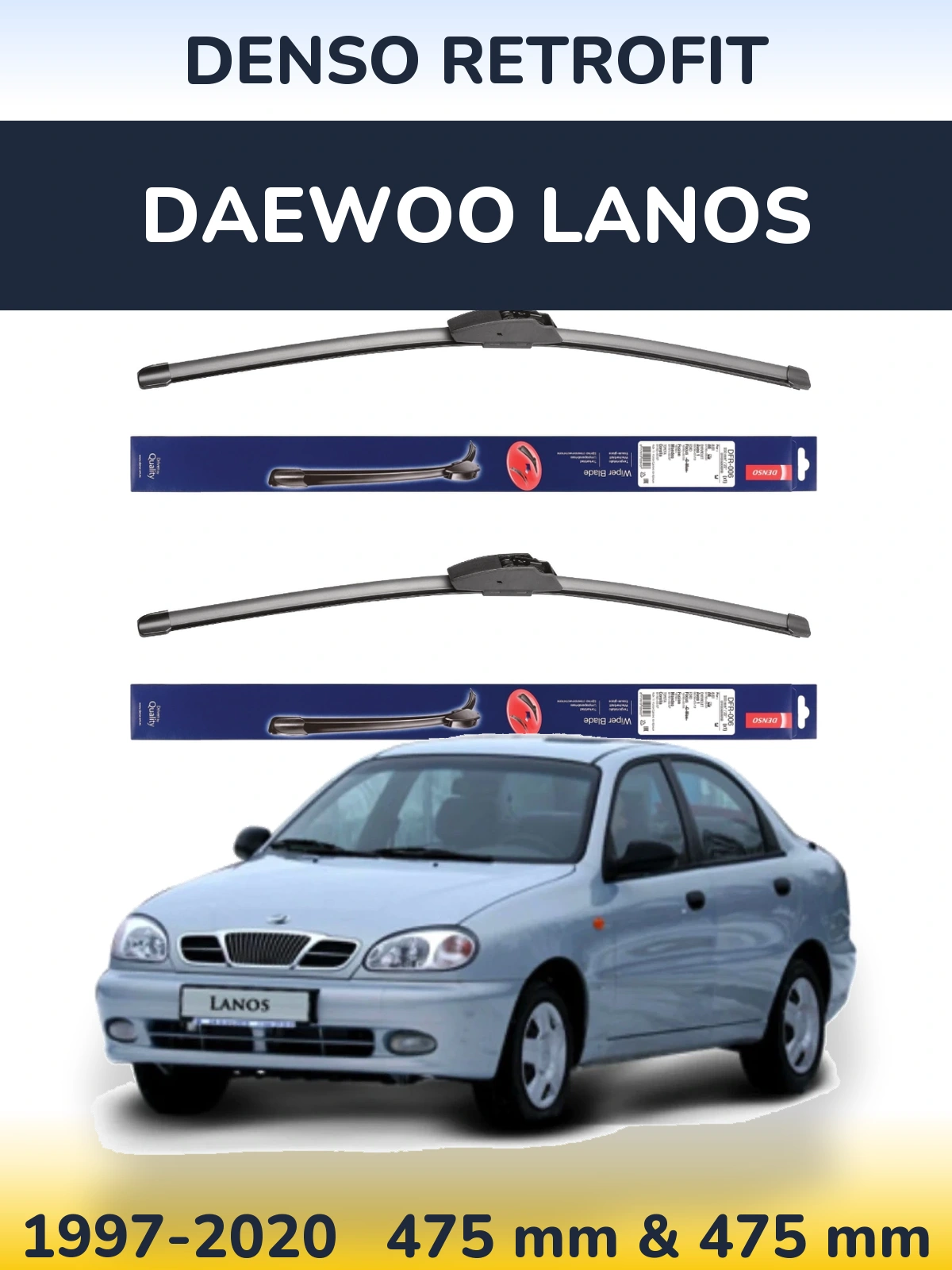 Front wiper blade set Denso Retrofit 475 & 475 mm for Daewoo Lanos 1997-2020