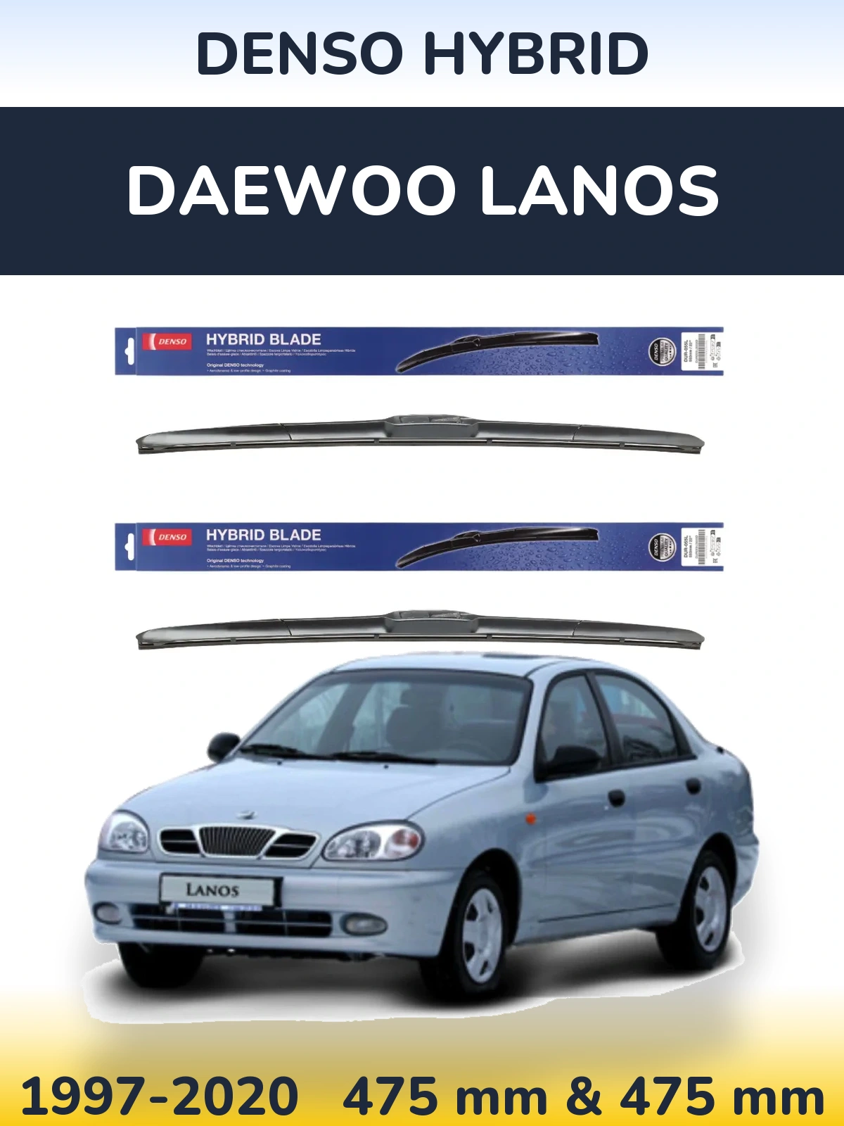 Komplet przednich wycieraczek Denso Hybrid 475 & 475 mm do Daewoo Lanos 1997-2020