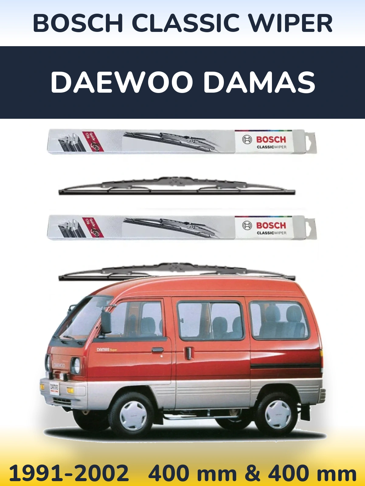 Komplet przednich wycieraczek BOSCH Classic Wiper 400 & 400 mm do Daewoo Damas 1991-2002