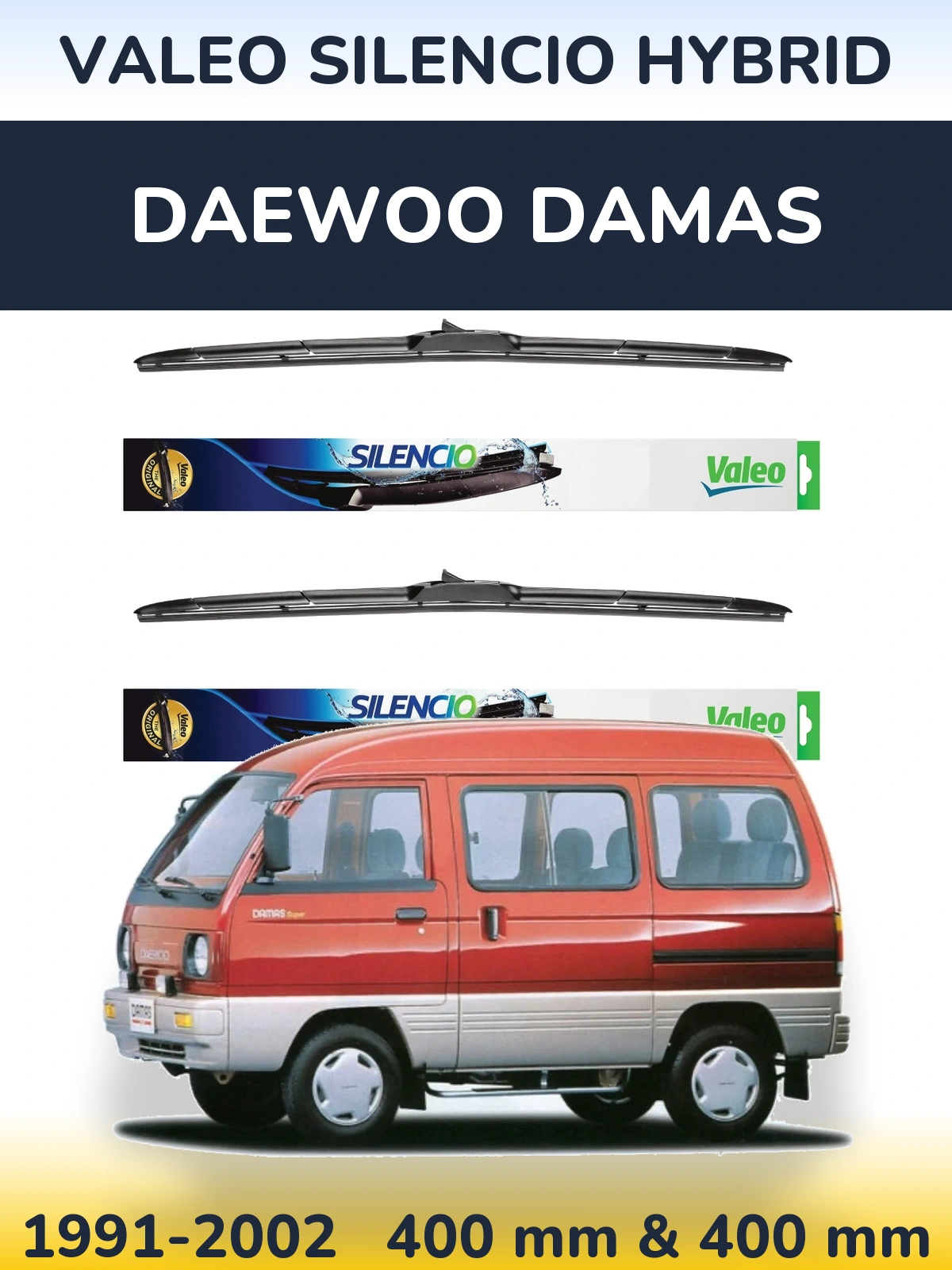 Комплект передних дворников Valeo Silencio Hybrid 400 & 400 мм для Daewoo Damas 1991-2002