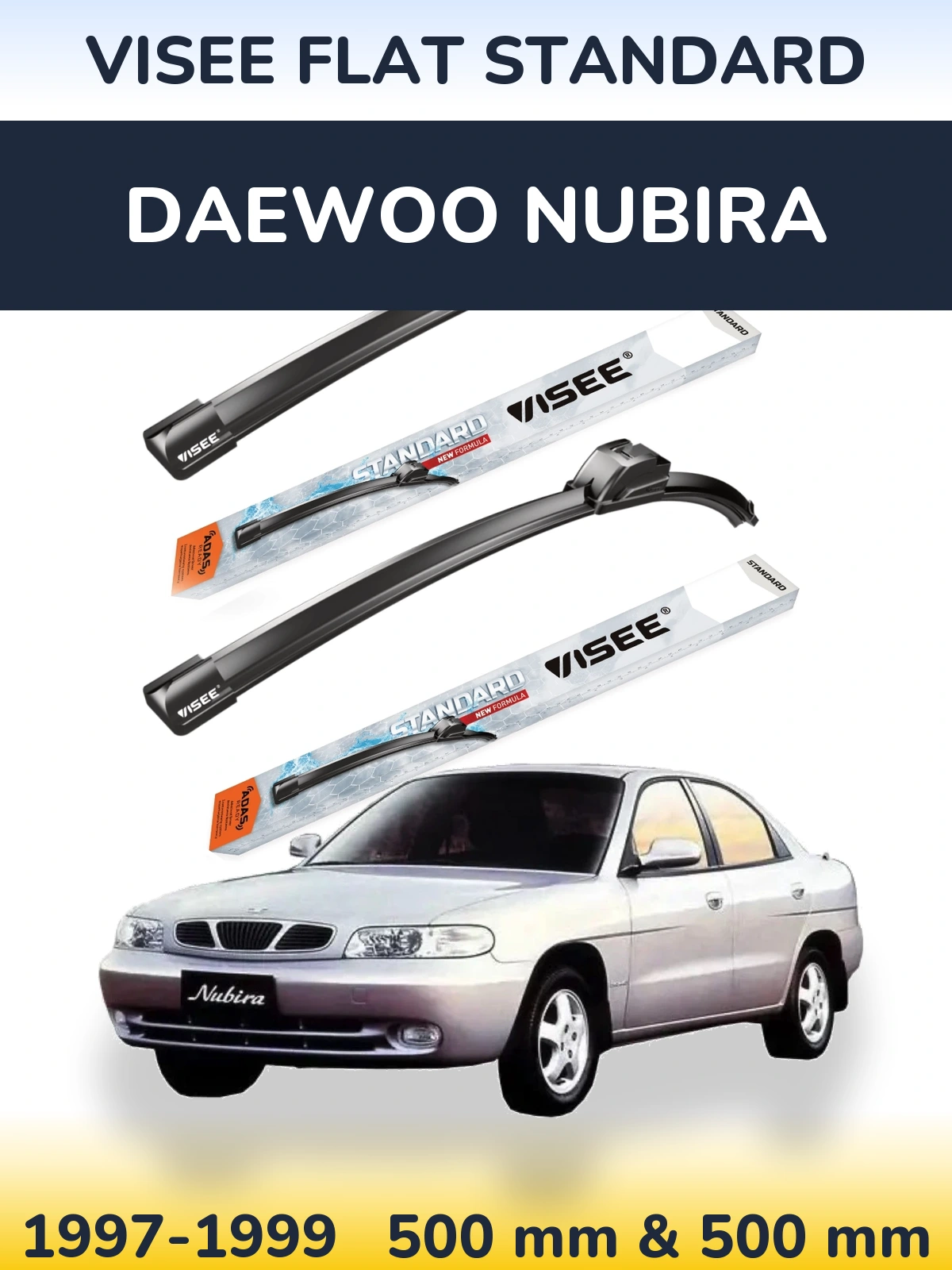 Комплект передних дворников VISEE FLAT STANDARD 500 & 500 мм для Daewoo Nubira 1997-1999