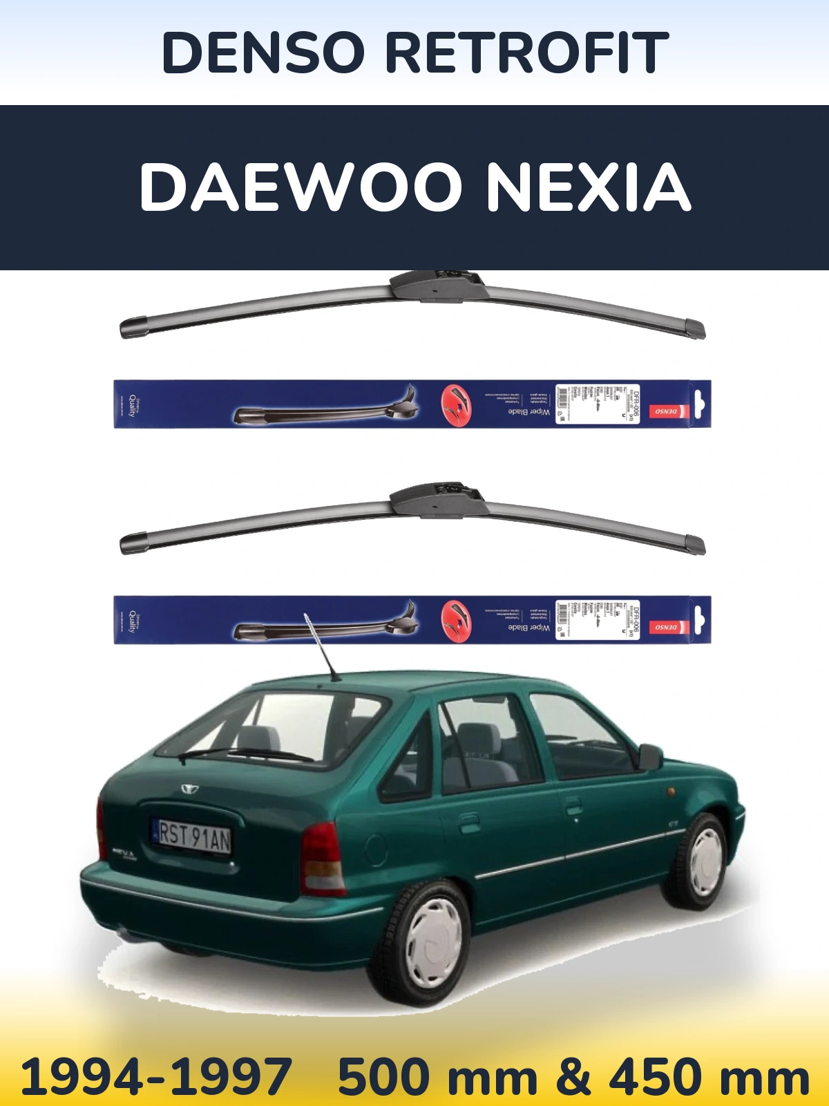Комплект передних дворников Denso Retrofit 500 & 450 мм для Daewoo Nexia 1994-1997