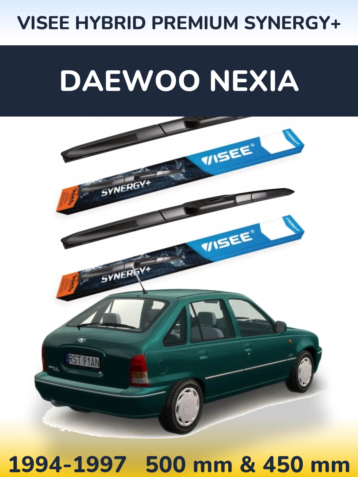 Komplet przednich wycieraczek VISEE HYBRID PREMIUM SYNERGY+ 500 & 450 mm do Daewoo Nexia 1994-1997