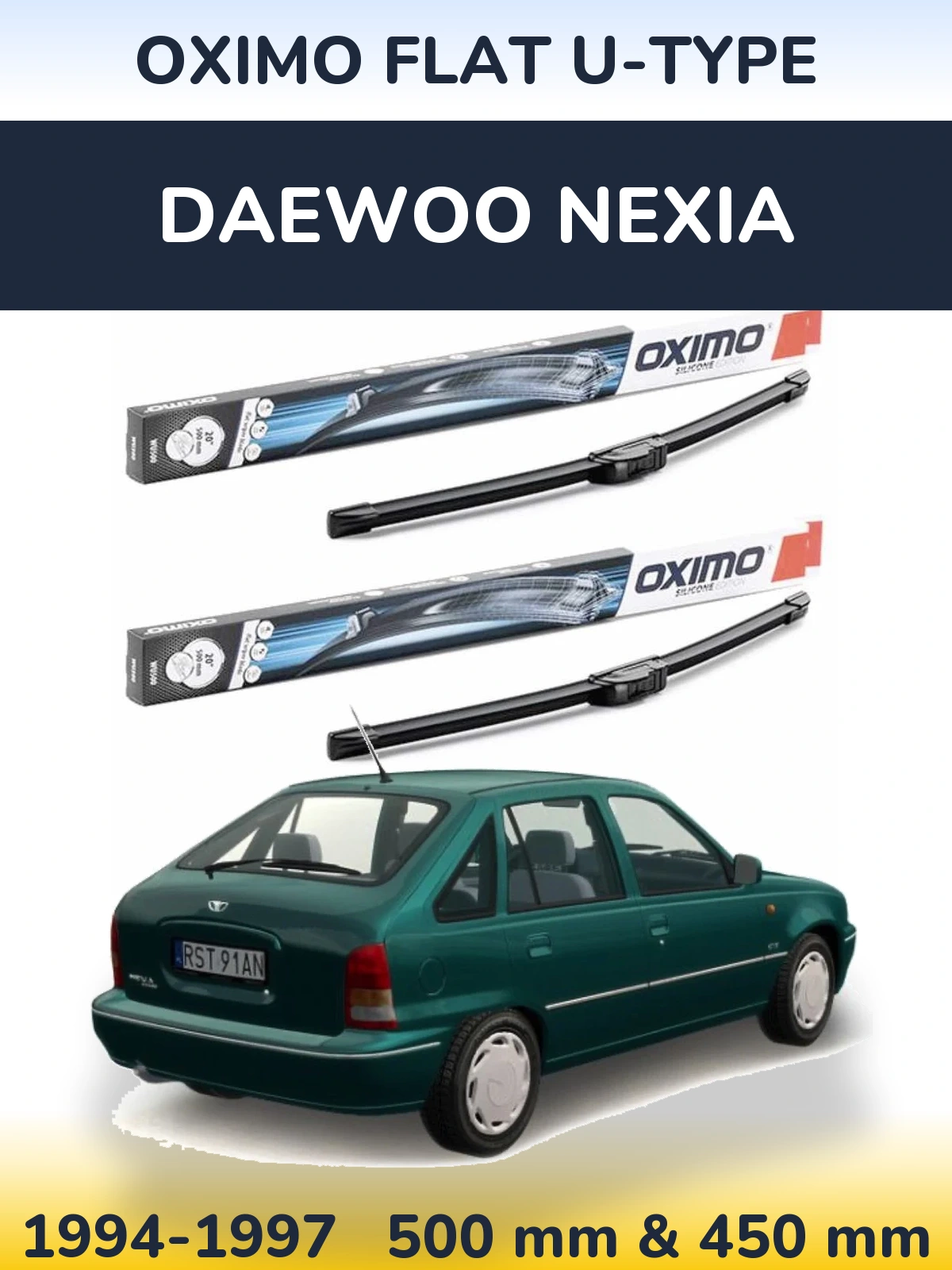 Komplet przednich wycieraczek Oximo Flat U-type 500 & 450 mm do Daewoo Nexia 1994-1997