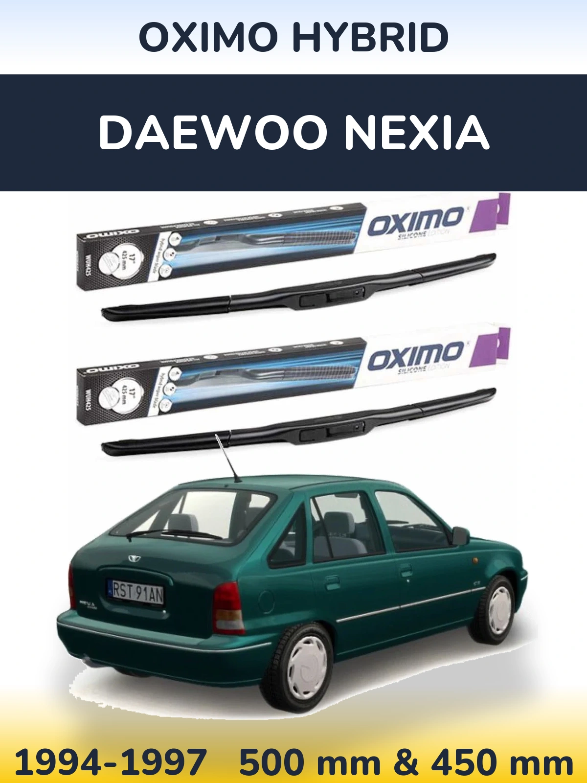 Komplet przednich wycieraczek Oximo Hybrid 500 & 450 mm do Daewoo Nexia 1994-1997