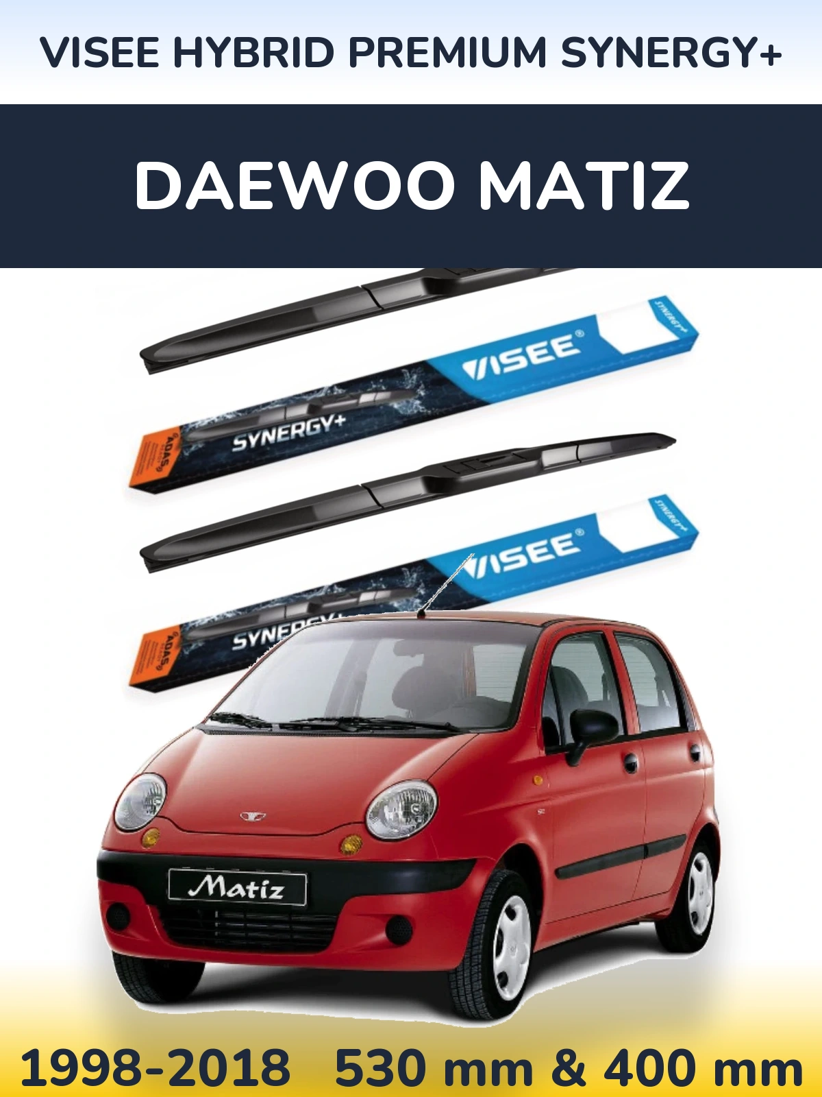 Комплект передних дворников VISEE HYBRID PREMIUM SYNERGY+ 530 & 400 мм для Daewoo Matiz 1998-2018
