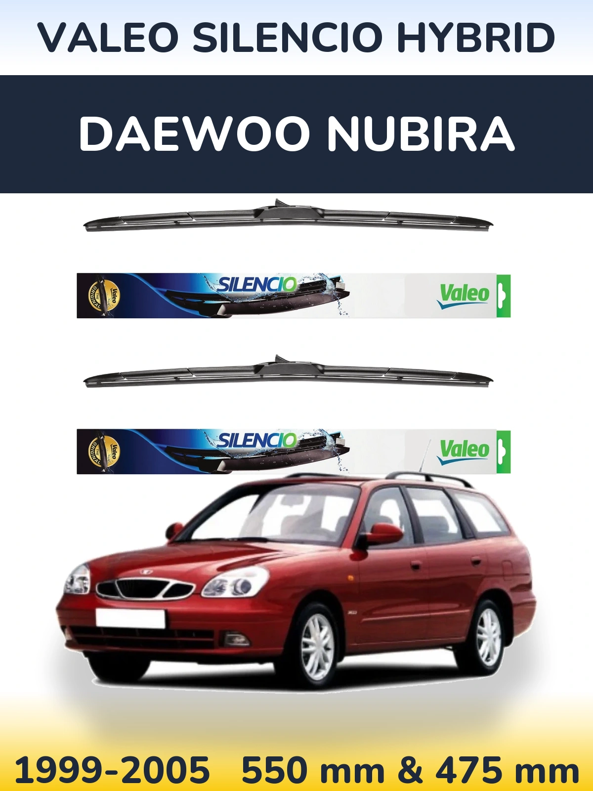 Комплект передних дворников Valeo Silencio Hybrid 550 & 475 мм для Daewoo Nubira 1999-2005