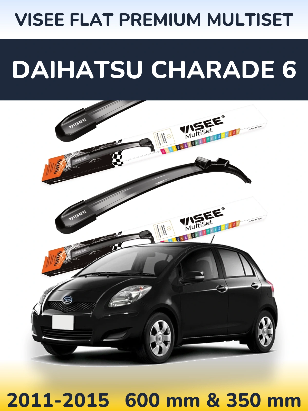 Komplet przednich wycieraczek VISEE FLAT PREMIUM MultiSet 600 & 350 mm do Daihatsu Charade 6 2011-2015