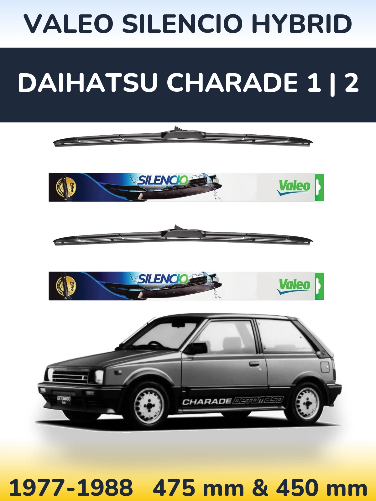 Komplet przednich wycieraczek Valeo Silencio Hybrid 475 & 450 mm do Daihatsu Charade 1 | 2 1977-1988