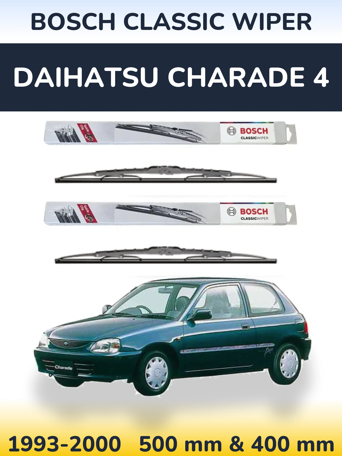 Komplet przednich wycieraczek BOSCH Classic Wiper 500 & 400 mm do Daihatsu Charade 4 1993-2000