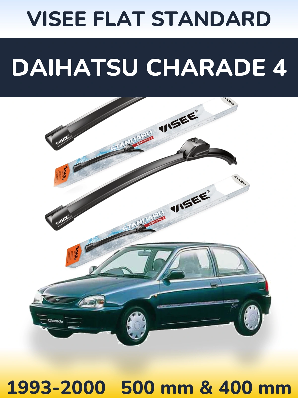 Komplet przednich wycieraczek VISEE FLAT STANDARD 500 & 400 mm do Daihatsu Charade 4 1993-2000