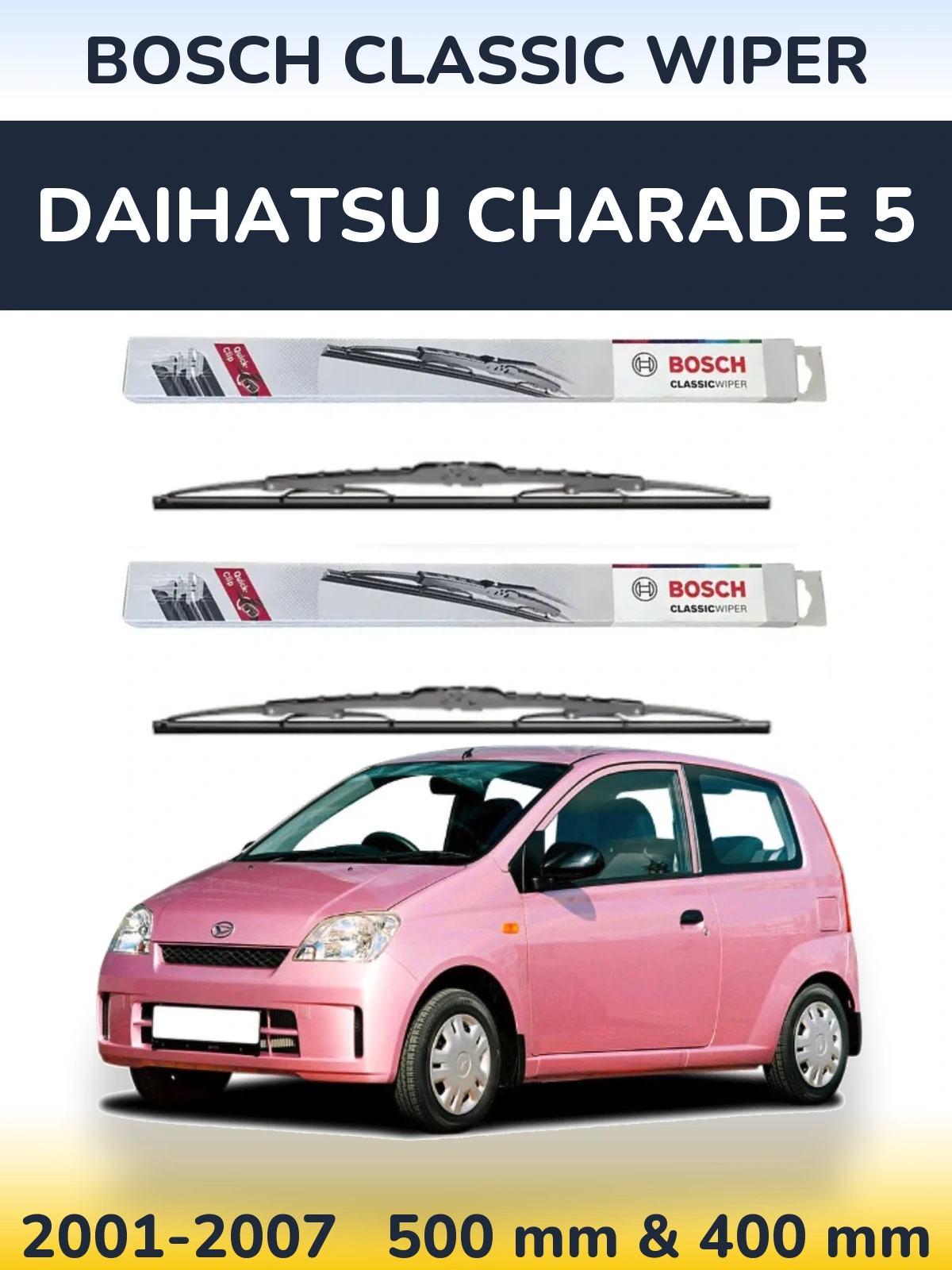 Komplet przednich wycieraczek BOSCH Classic Wiper 500 & 400 mm do Daihatsu Charade 5 2001-2007