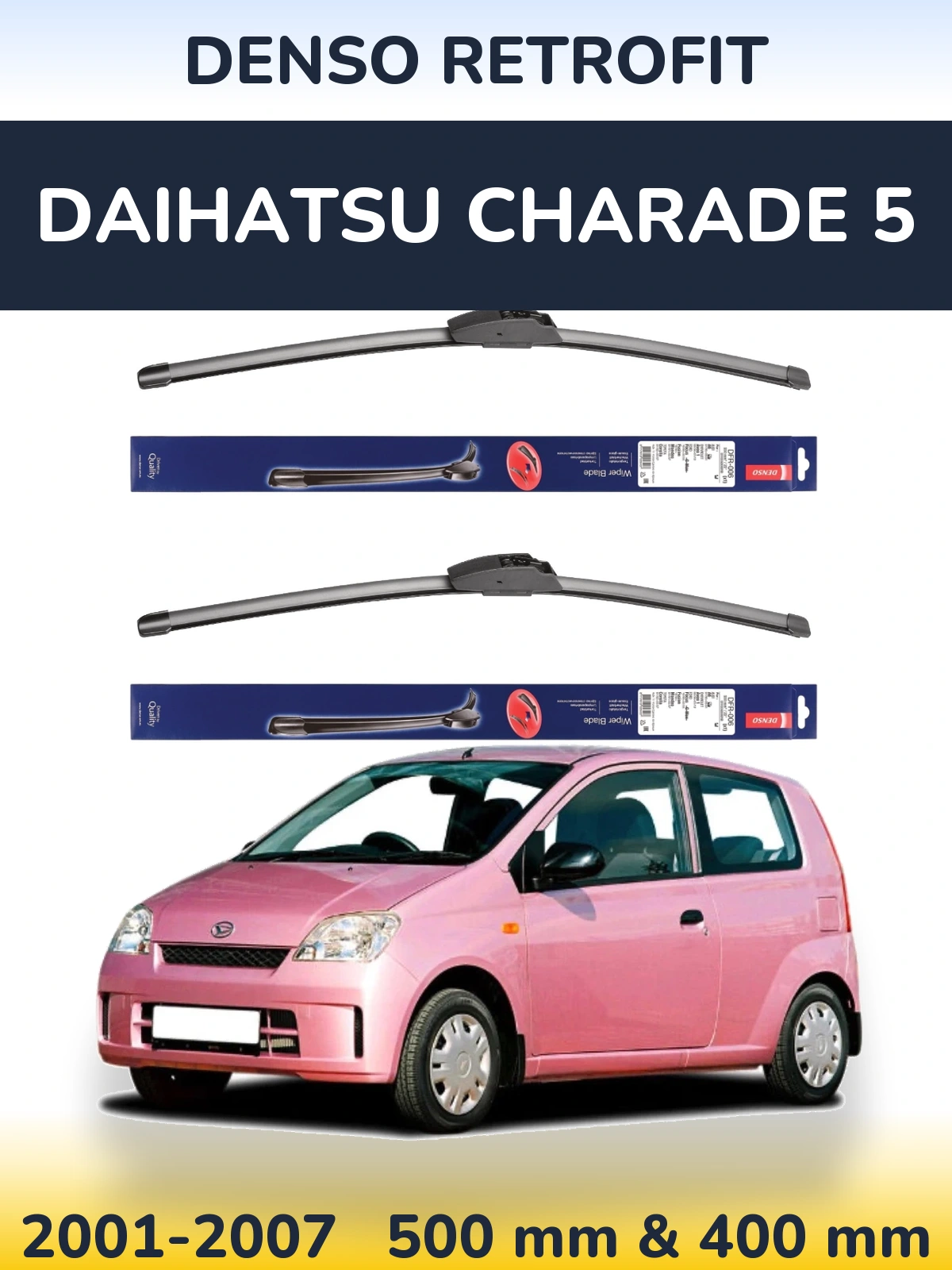 Komplet przednich wycieraczek Denso Retrofit 500 & 400 mm do Daihatsu Charade 5 2001-2007