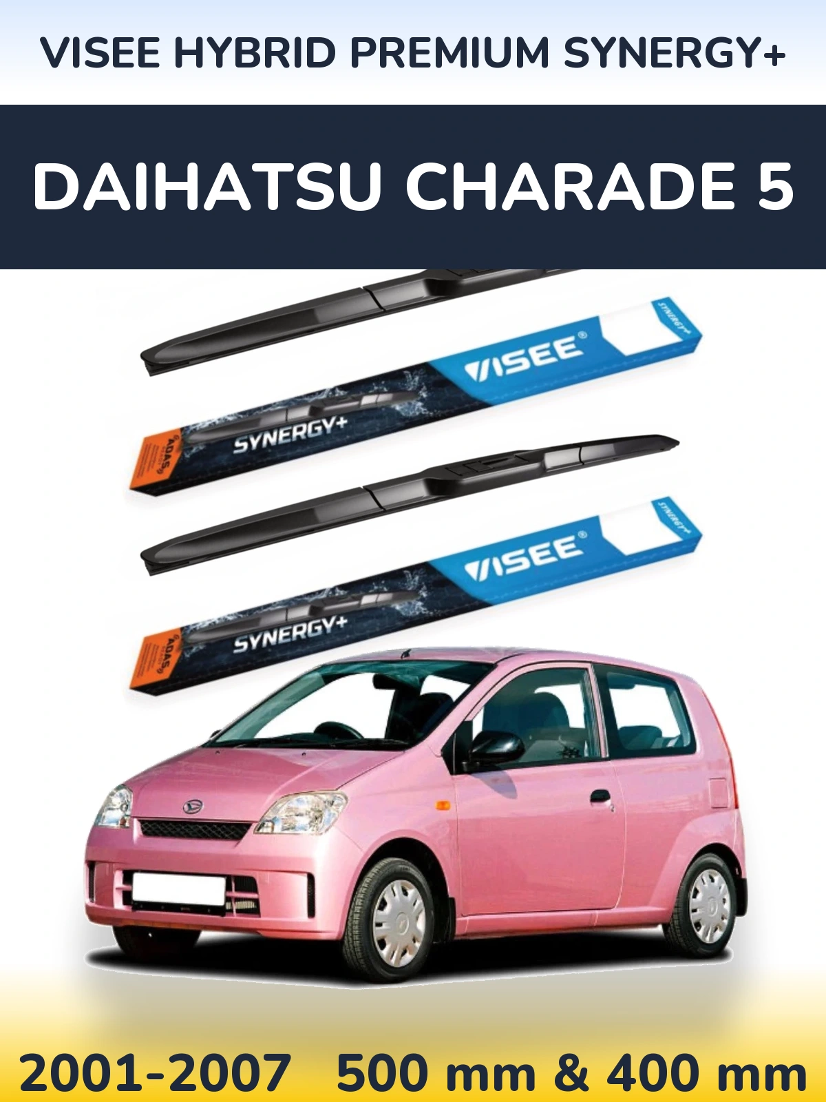 Komplet przednich wycieraczek VISEE HYBRID PREMIUM SYNERGY+ 500 & 400 mm do Daihatsu Charade 5 2001-2007
