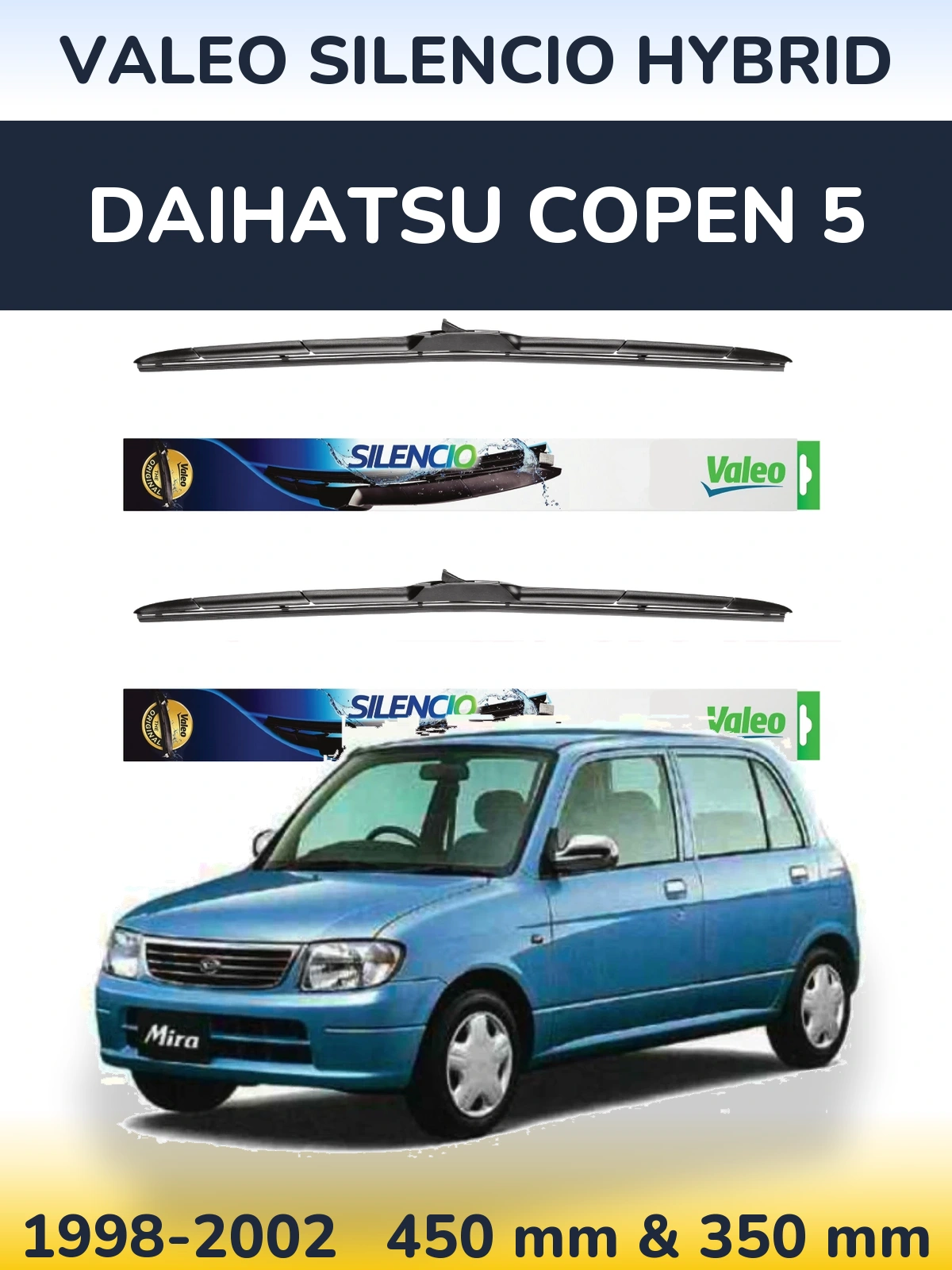 Комплект передних дворников Valeo Silencio Hybrid 450 & 350 мм для Daihatsu Copen 5 1998-2002