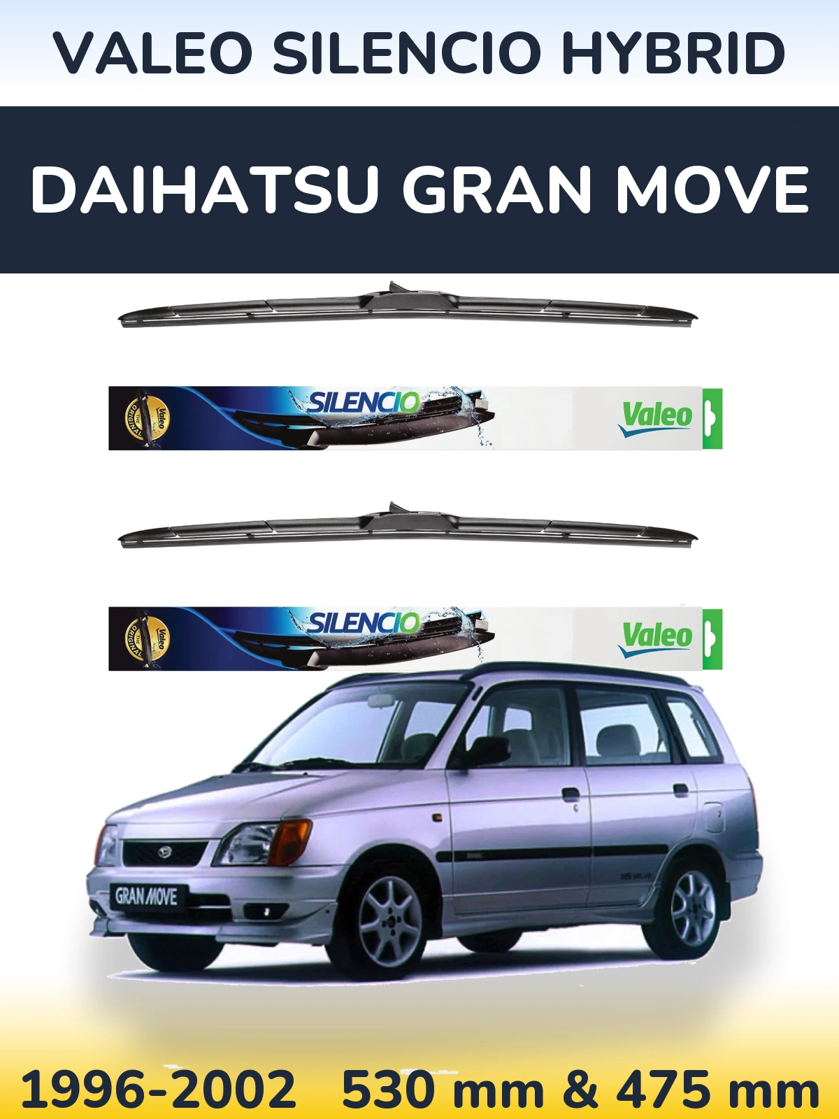 Komplet przednich wycieraczek Valeo Silencio Hybrid 530 & 475 mm do Daihatsu Gran Move 1996-2002
