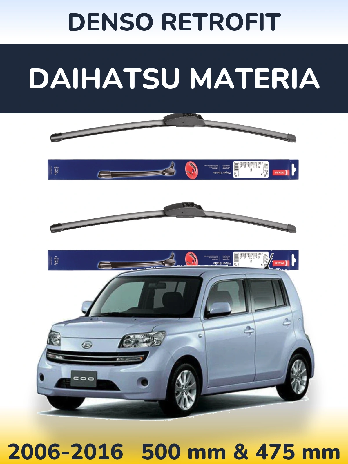 Комплект передних дворников Denso Retrofit 500 & 475 мм для Daihatsu Materia 2006-2016