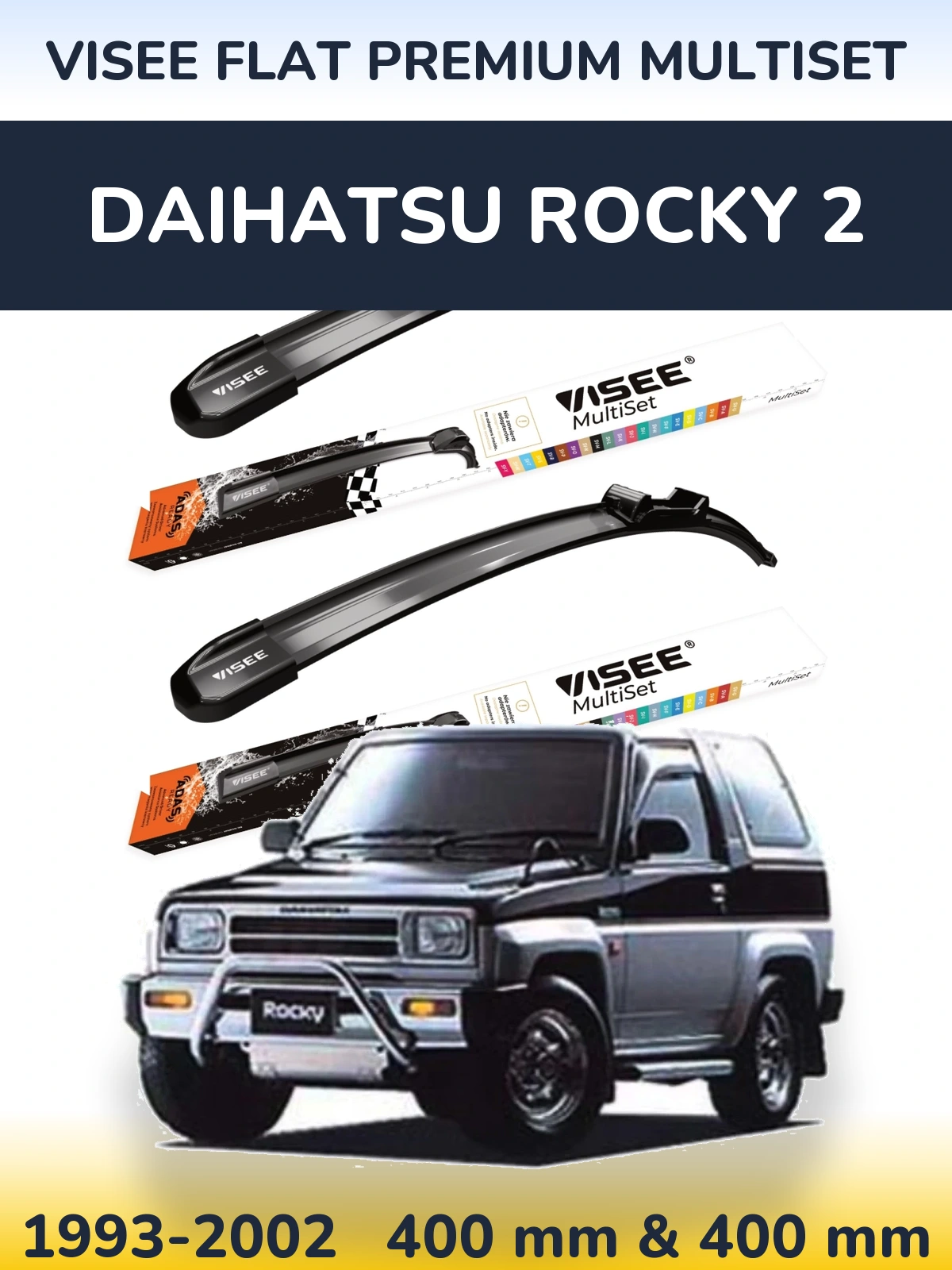Комплект передних дворников VISEE FLAT PREMIUM MultiSet 400 & 400 мм для Daihatsu Rocky 2 1993-2002