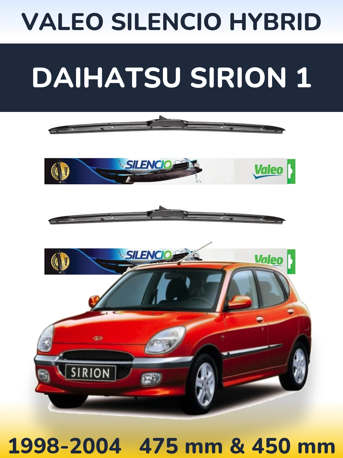 Комплект передних дворников Valeo Silencio Hybrid 475 & 450 мм для Daihatsu SIrion 1 1998-2004