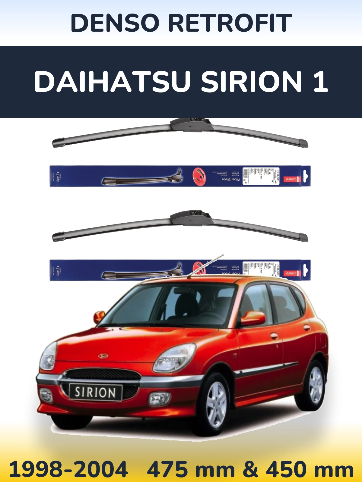 Komplet przednich wycieraczek Denso Retrofit 475 & 450 mm do Daihatsu SIrion 1 1998-2004