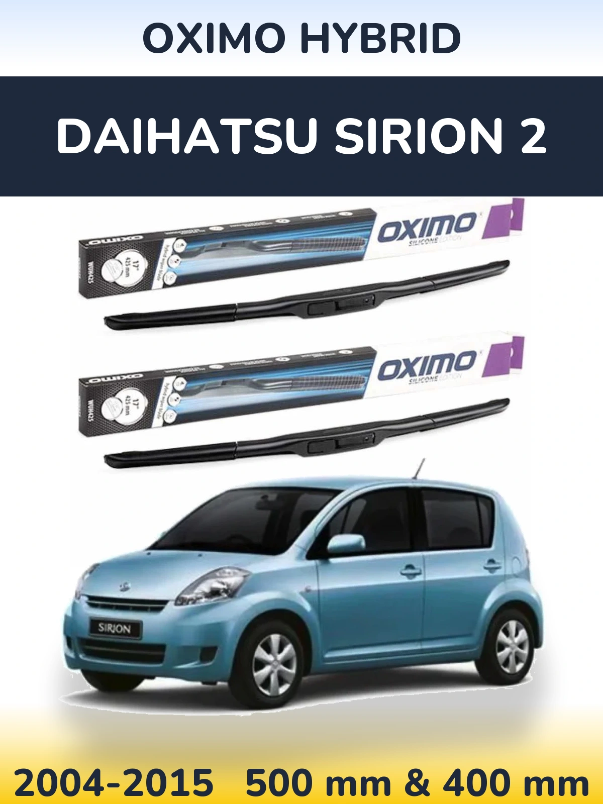Комплект передних дворников Oximo Hybrid 500 & 400 мм для Daihatsu SIrion 2 2004-2015