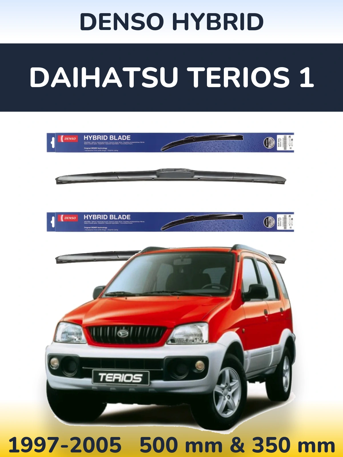 Комплект передних дворников Denso Hybrid 500 & 350 мм для Daihatsu Terios 1 1997-2005