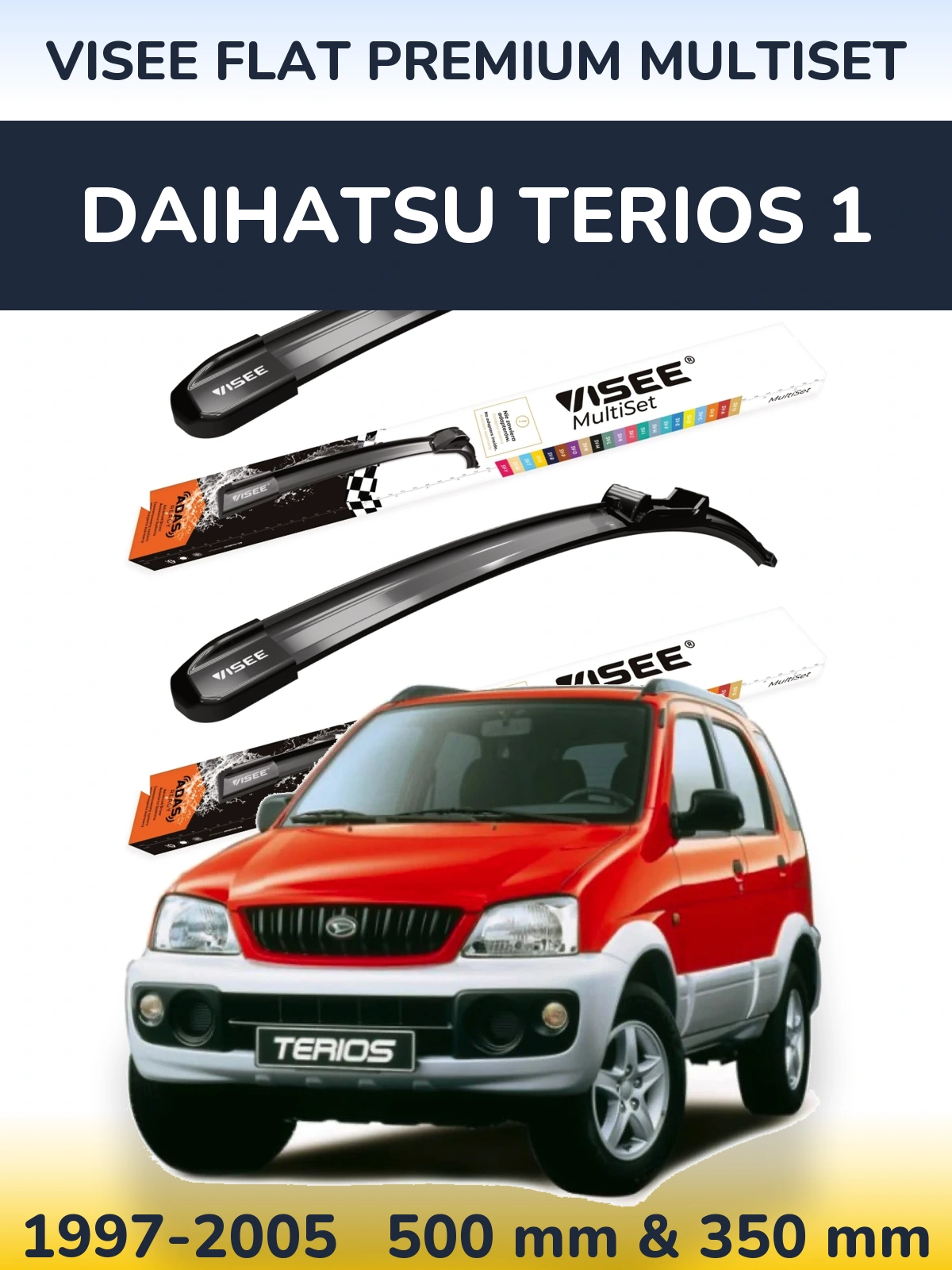 Комплект передних дворников VISEE FLAT PREMIUM MultiSet 500 & 350 мм для Daihatsu Terios 1 1997-2005