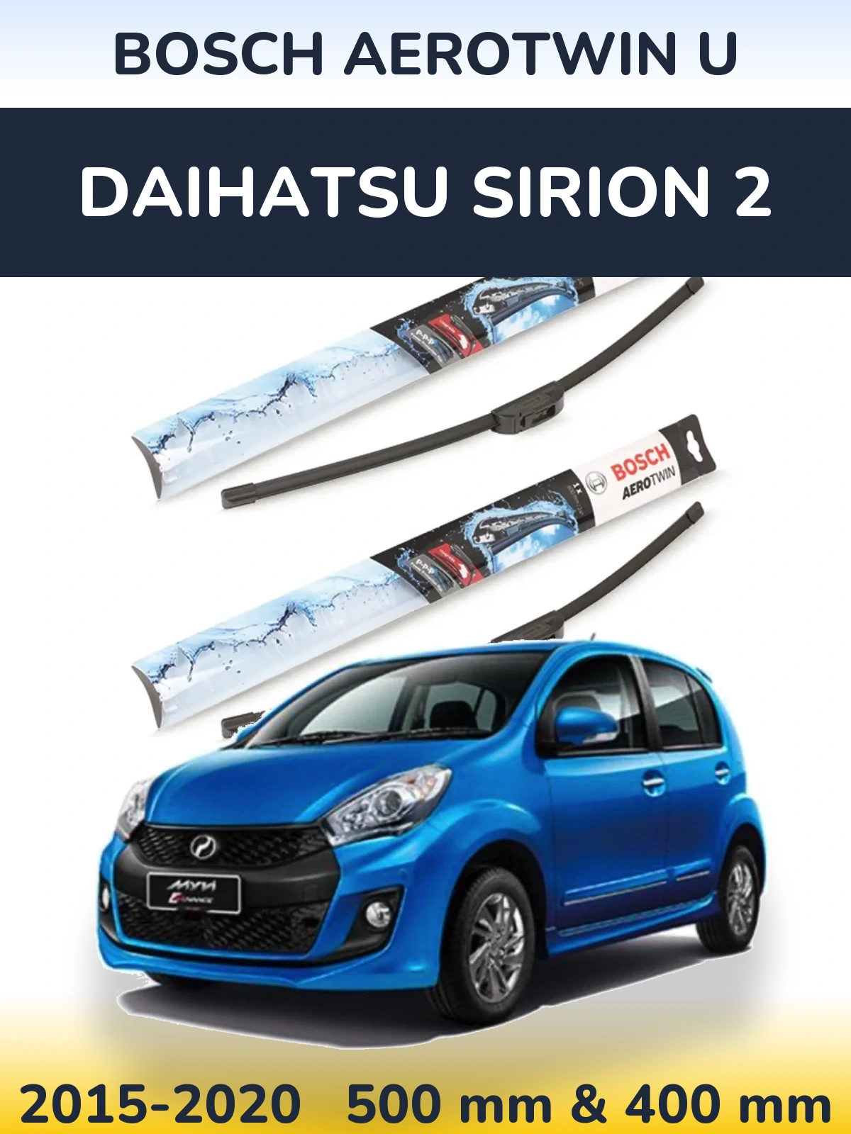 Комплект передних дворников BOSCH AeroTwin U 500 & 400 мм для Daihatsu SIrion 2 2015-2020