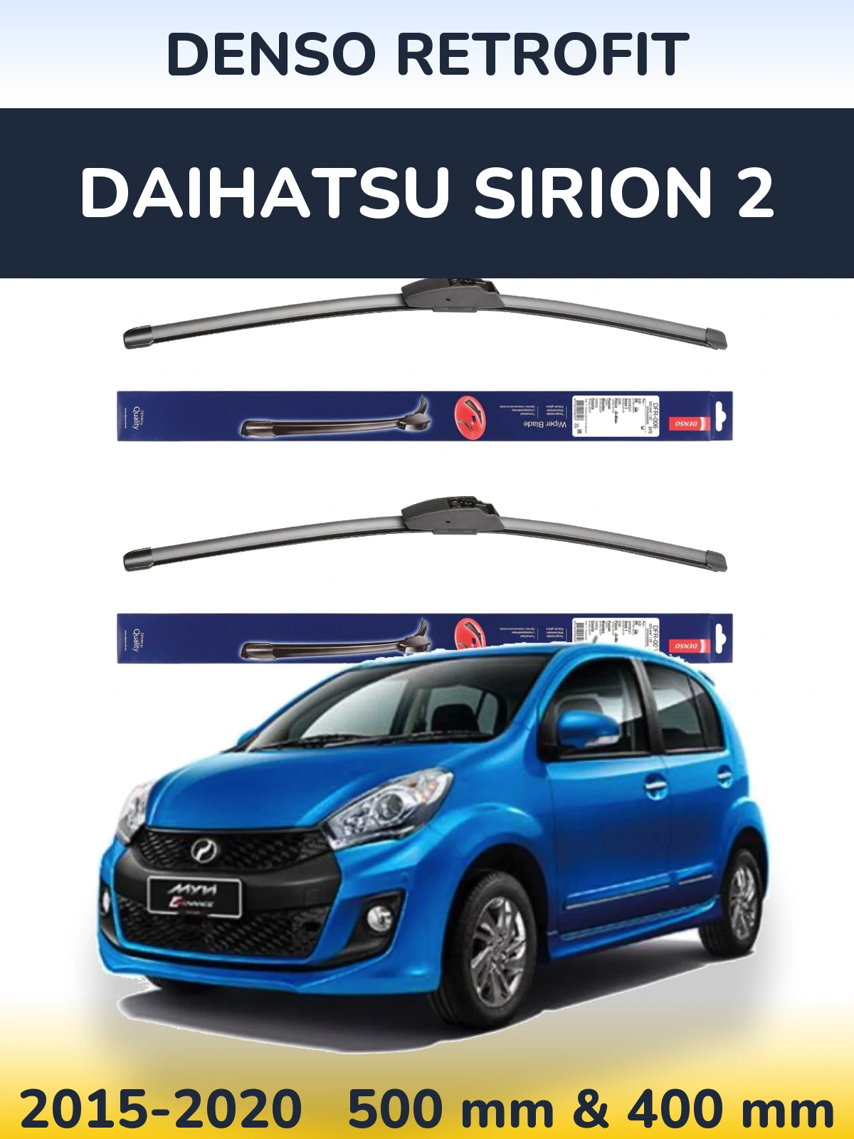Комплект передних дворников Denso Retrofit 500 & 400 мм для Daihatsu SIrion 2 2015-2020