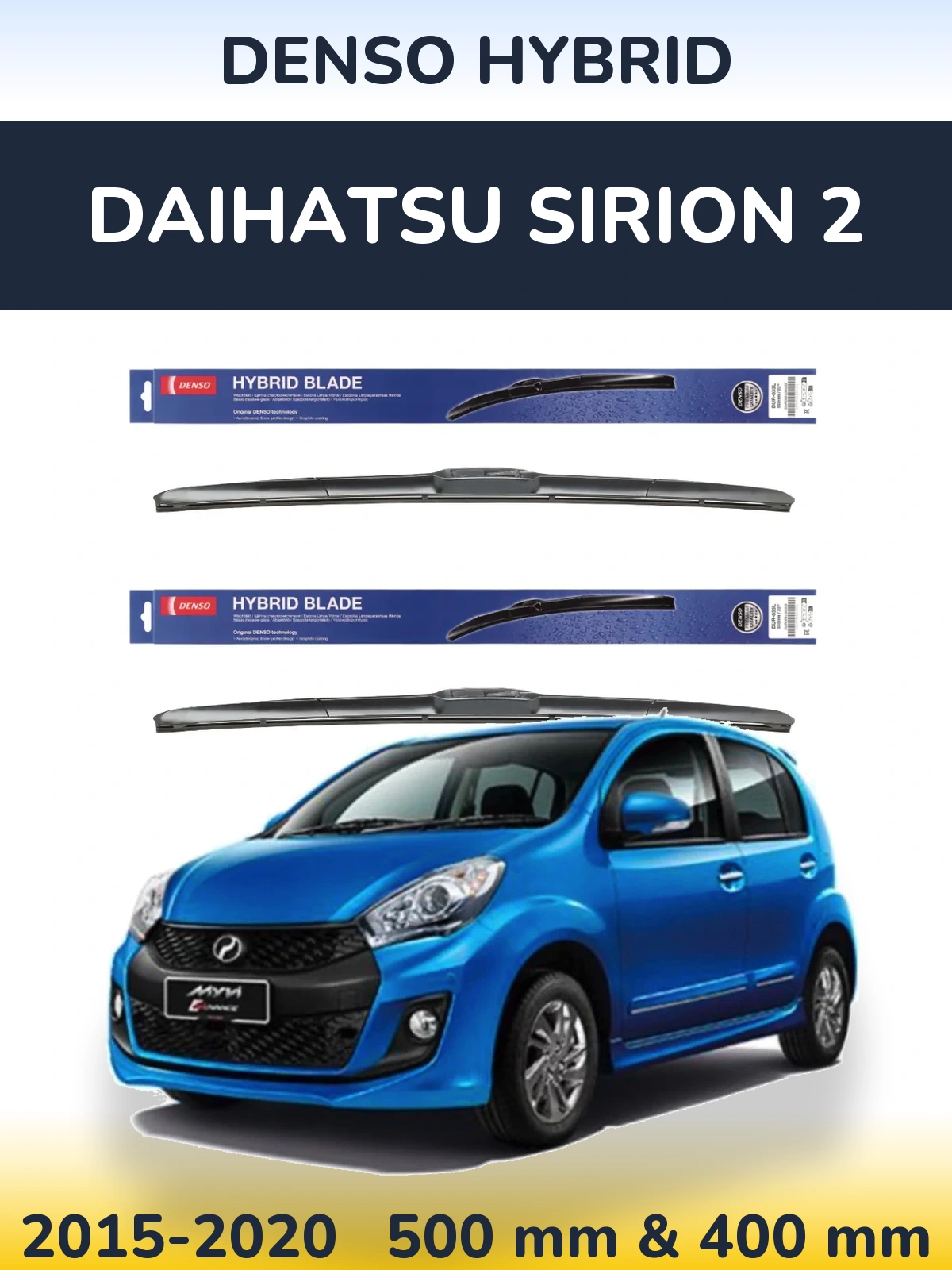 Komplet przednich wycieraczek Denso Hybrid 500 & 400 mm do Daihatsu SIrion 2 2015-2020