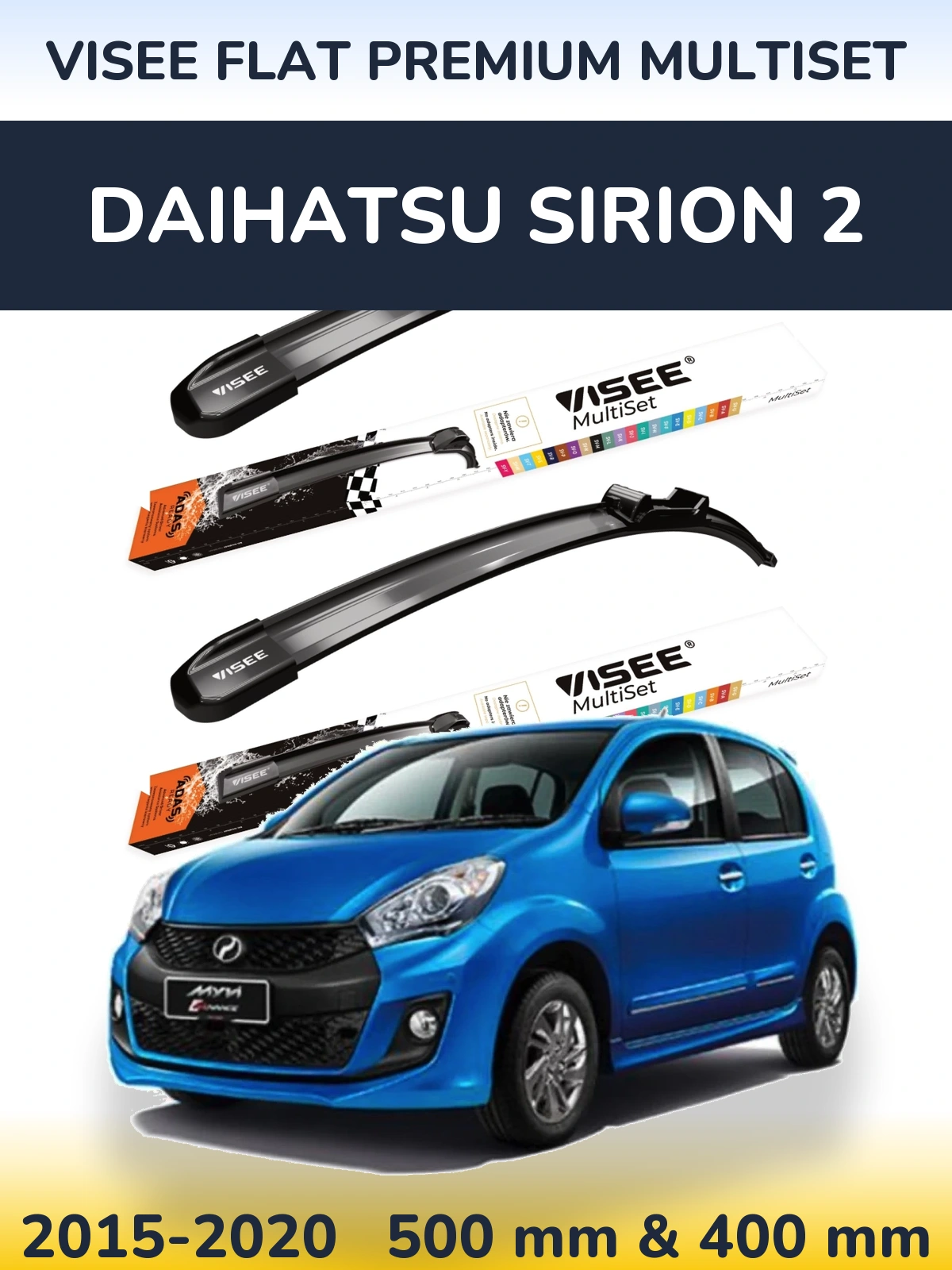 Комплект передних дворников VISEE FLAT PREMIUM MultiSet 500 & 400 мм для Daihatsu SIrion 2 2015-2020